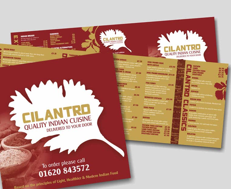 Printed Menu for Cilantro Indian Restaurant - A4 Menu Printing Special Fold from Low Cost Menus.